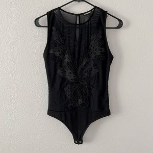 Express mesh and embroidered bodysuit